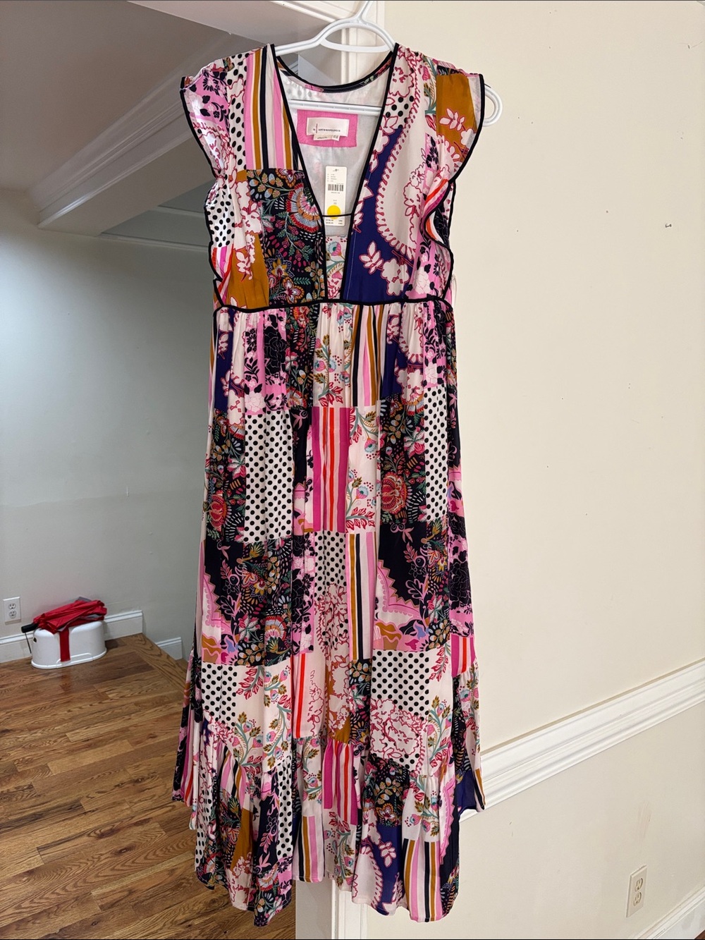 Anthropologie Vibrant Patchwork Pink Floral Maxi Dress